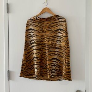 Satin Style Tiger Print Midi Skirt